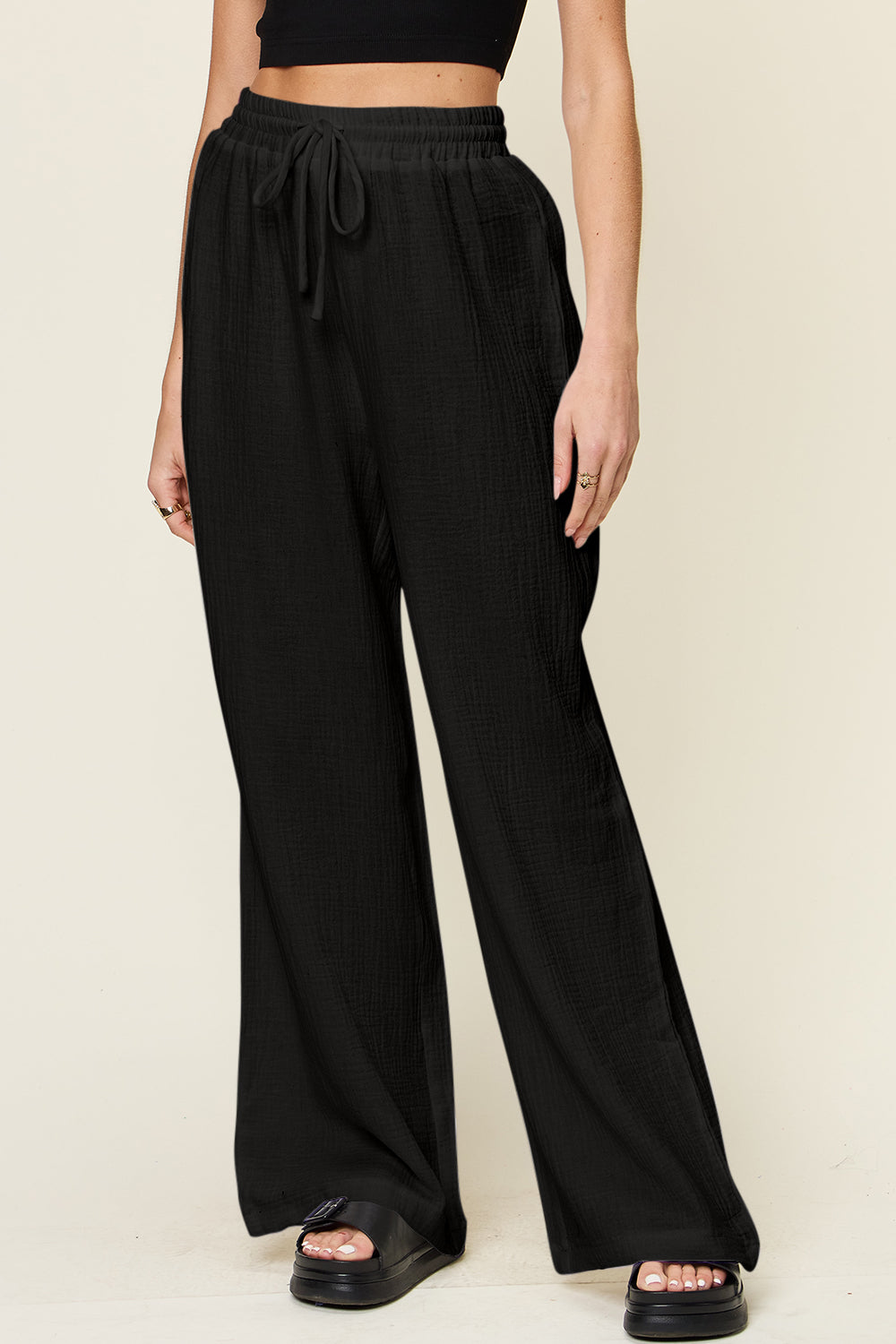 Drawstring Wide Leg Pants