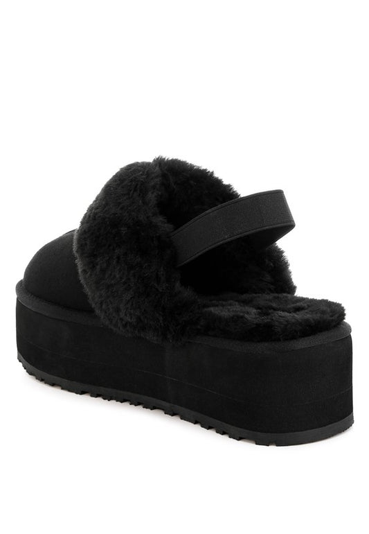 Faux Fur Trim Platform Cozy Slingback