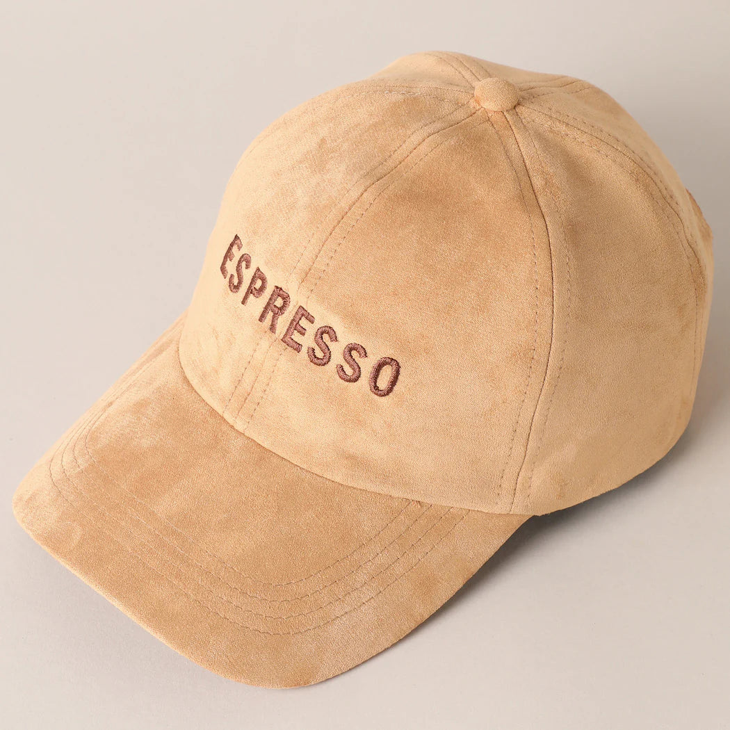 Espresso Embroidery Suede Baseball Hat