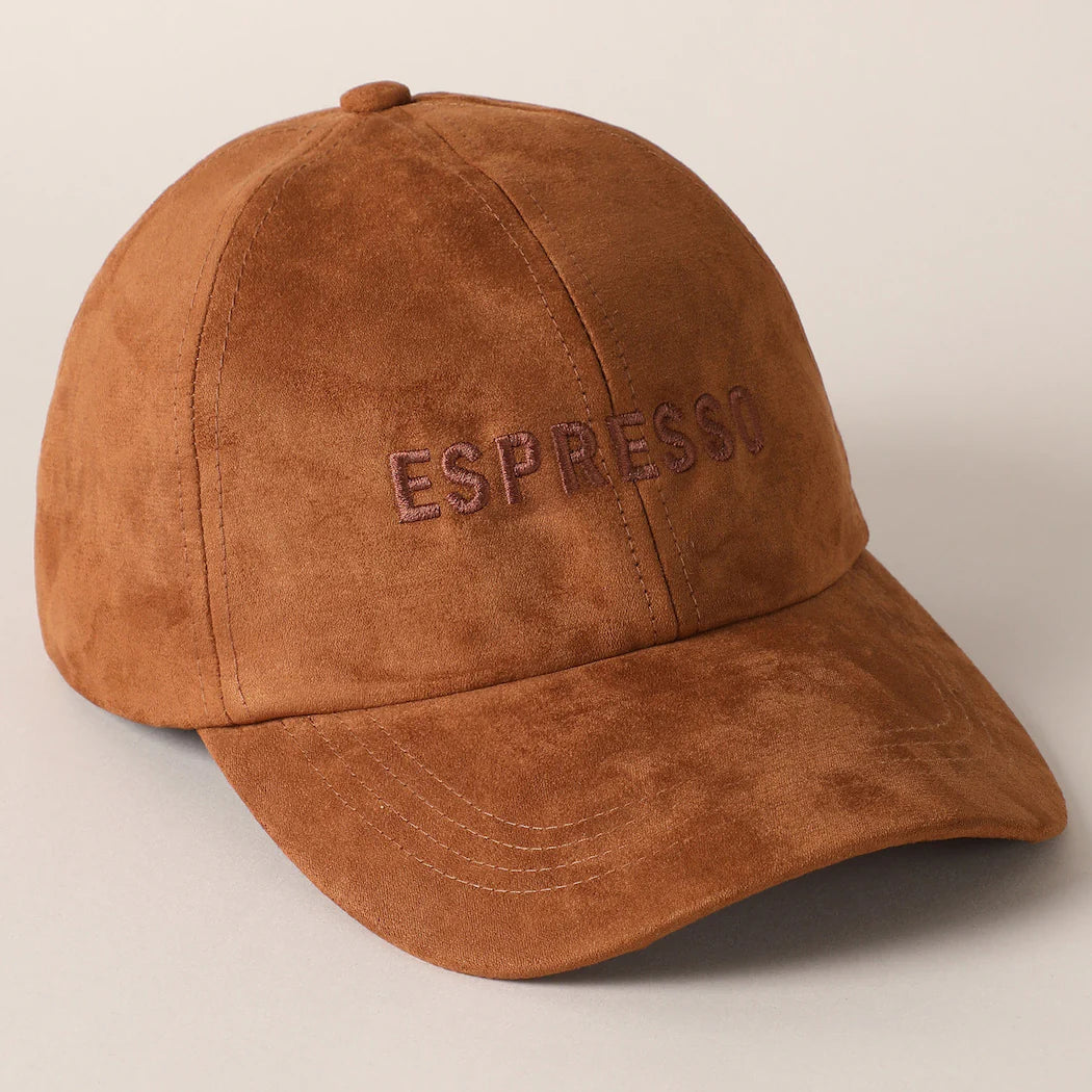 Espresso Embroidery Suede Baseball Hat