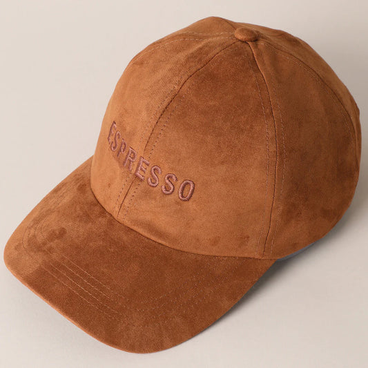 Espresso Embroidery Suede Baseball Hat