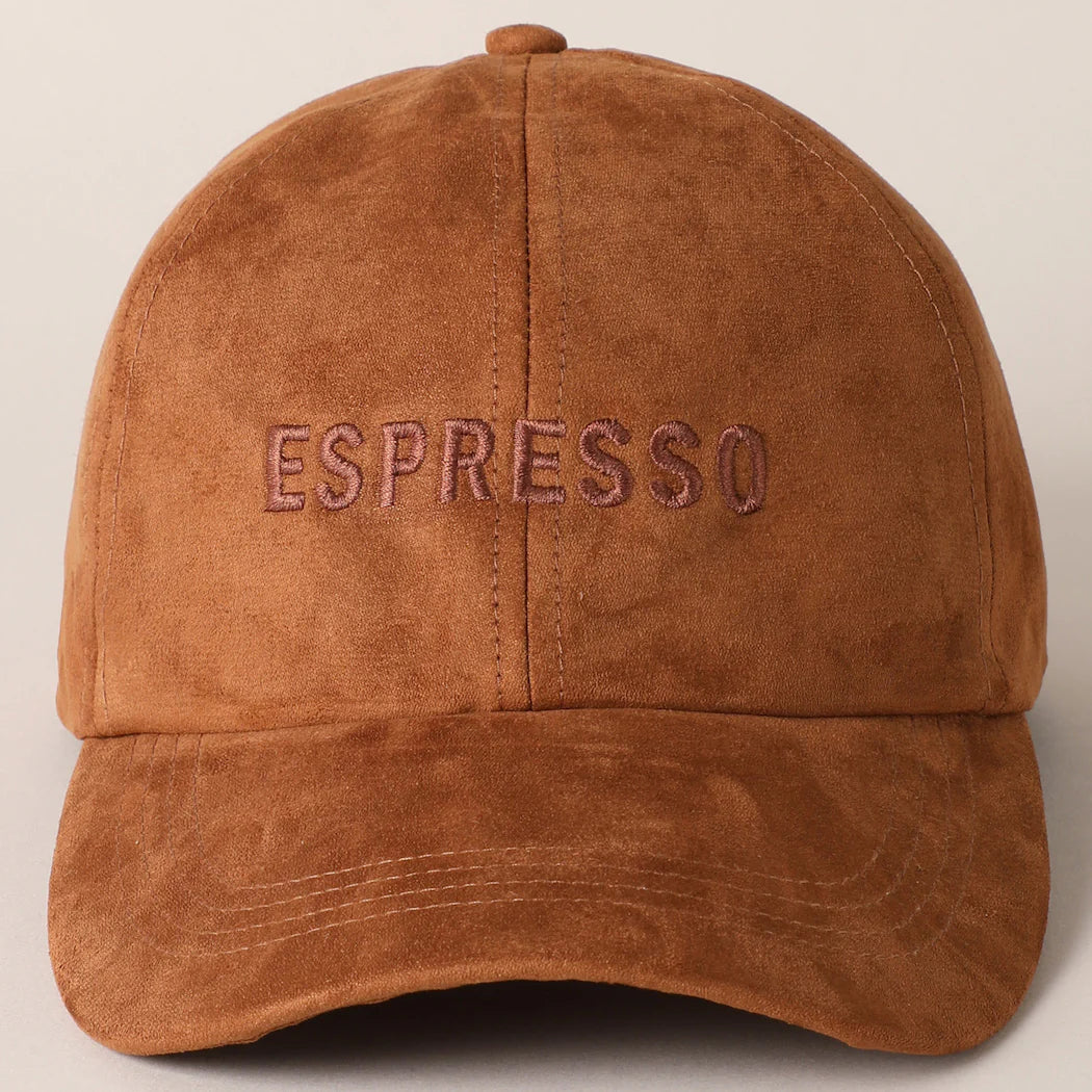 Espresso Embroidery Suede Baseball Hat