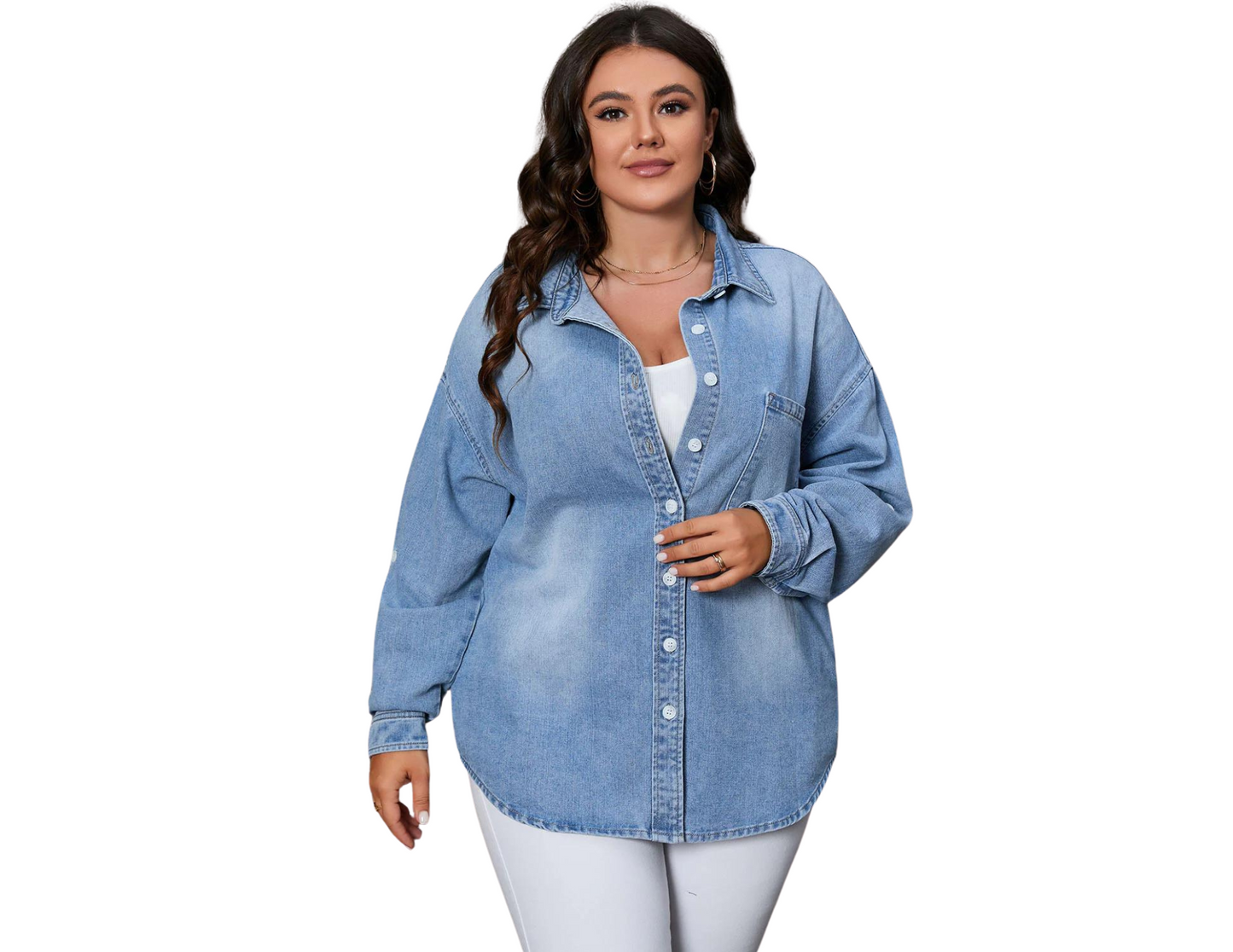 Button Up Pocketed Denim Top