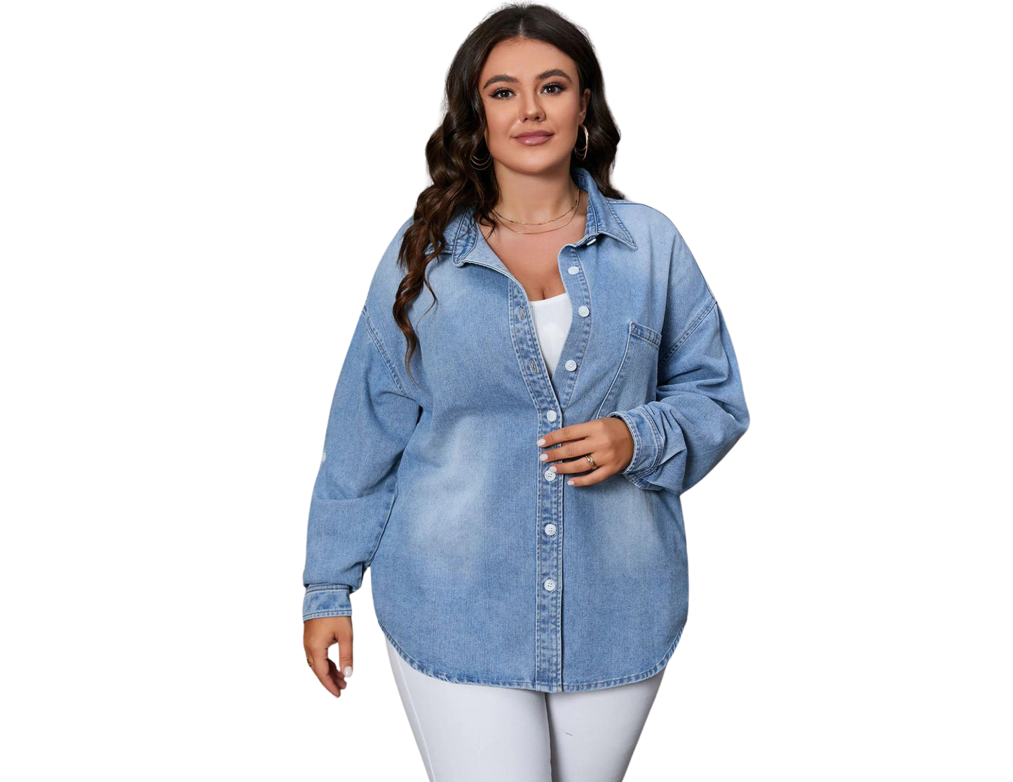 Button Up Pocketed Denim Top