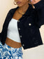 Distressed Collared Neck Long Sleeve Denim Jacket