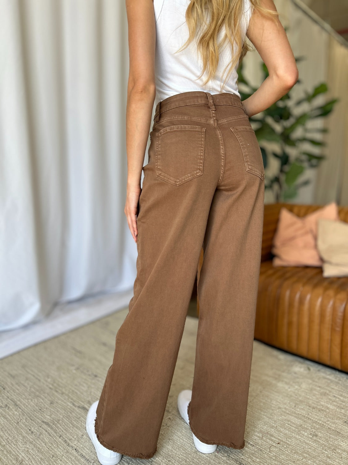 High Rise Garment Dye Wide Leg Jeans