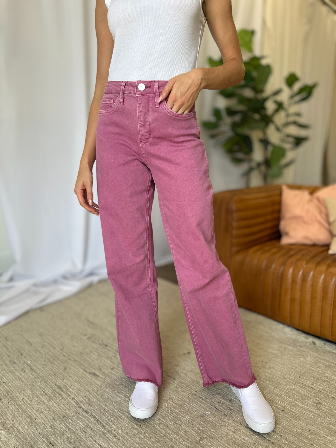 High Rise Garment Dye Wide Leg  Jeans