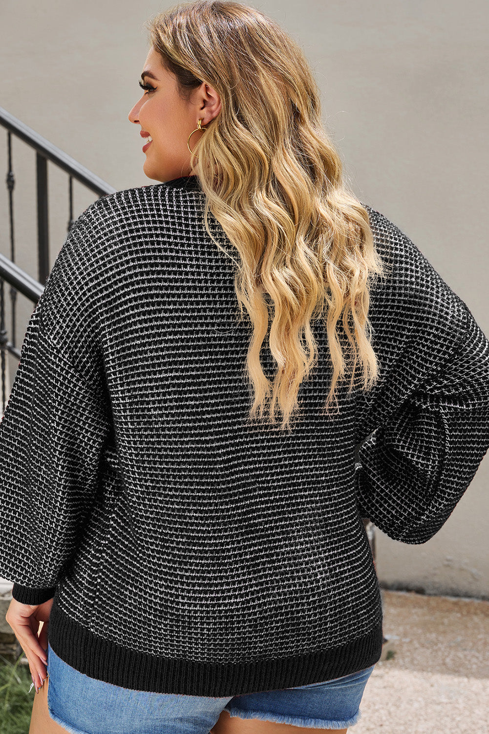 Waffle-Knit Dropped Shoulder Sweater