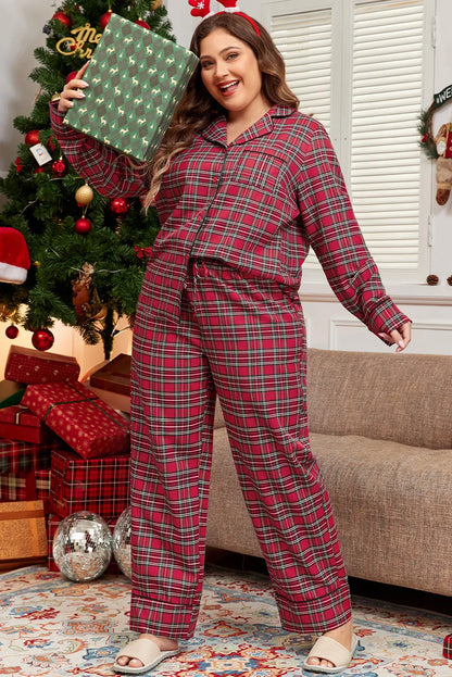 Plaid Collared Neck Pajama Set