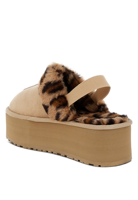 Leopard Faux Fur Platform Cozy Slingback