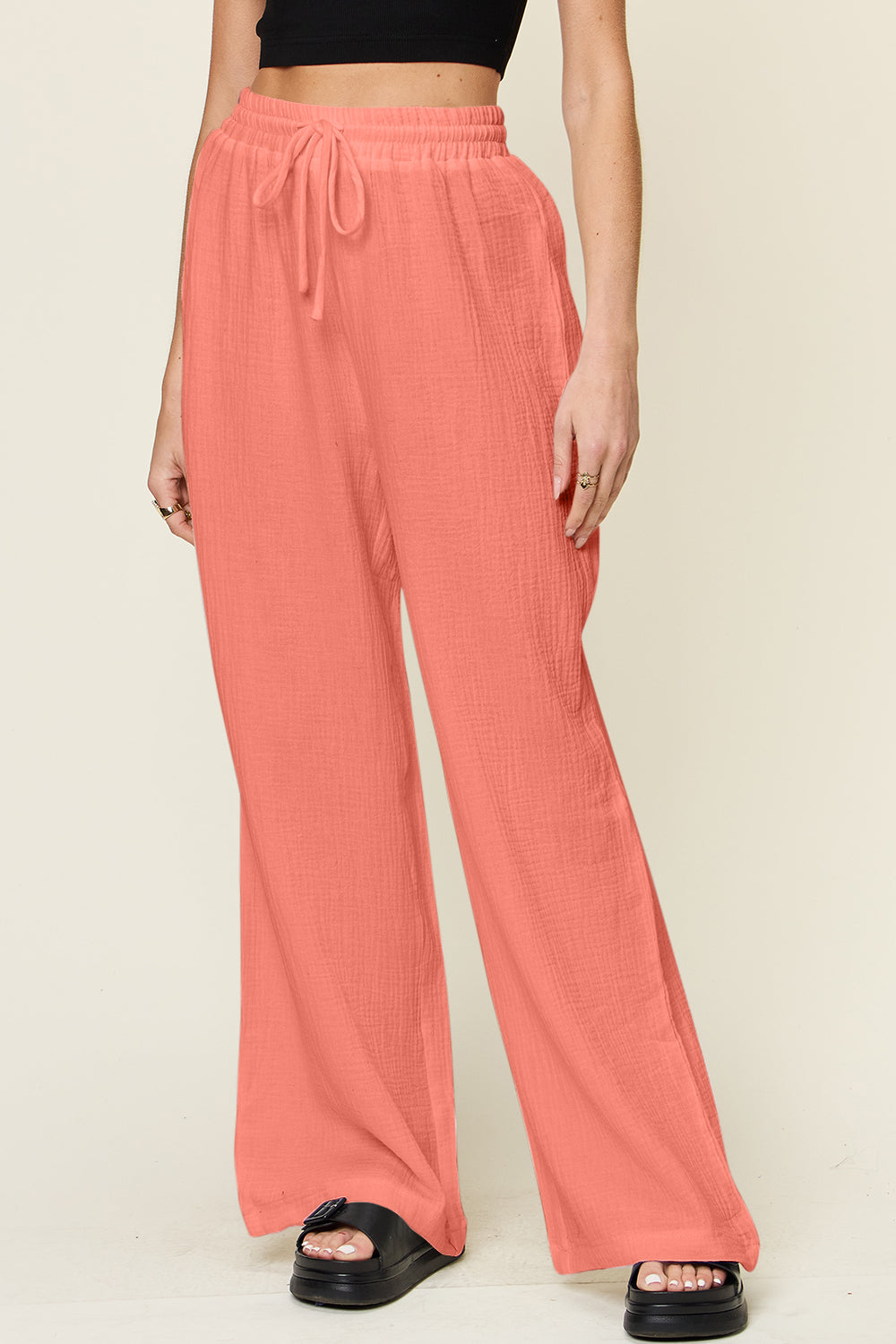 Drawstring Wide Leg Pants