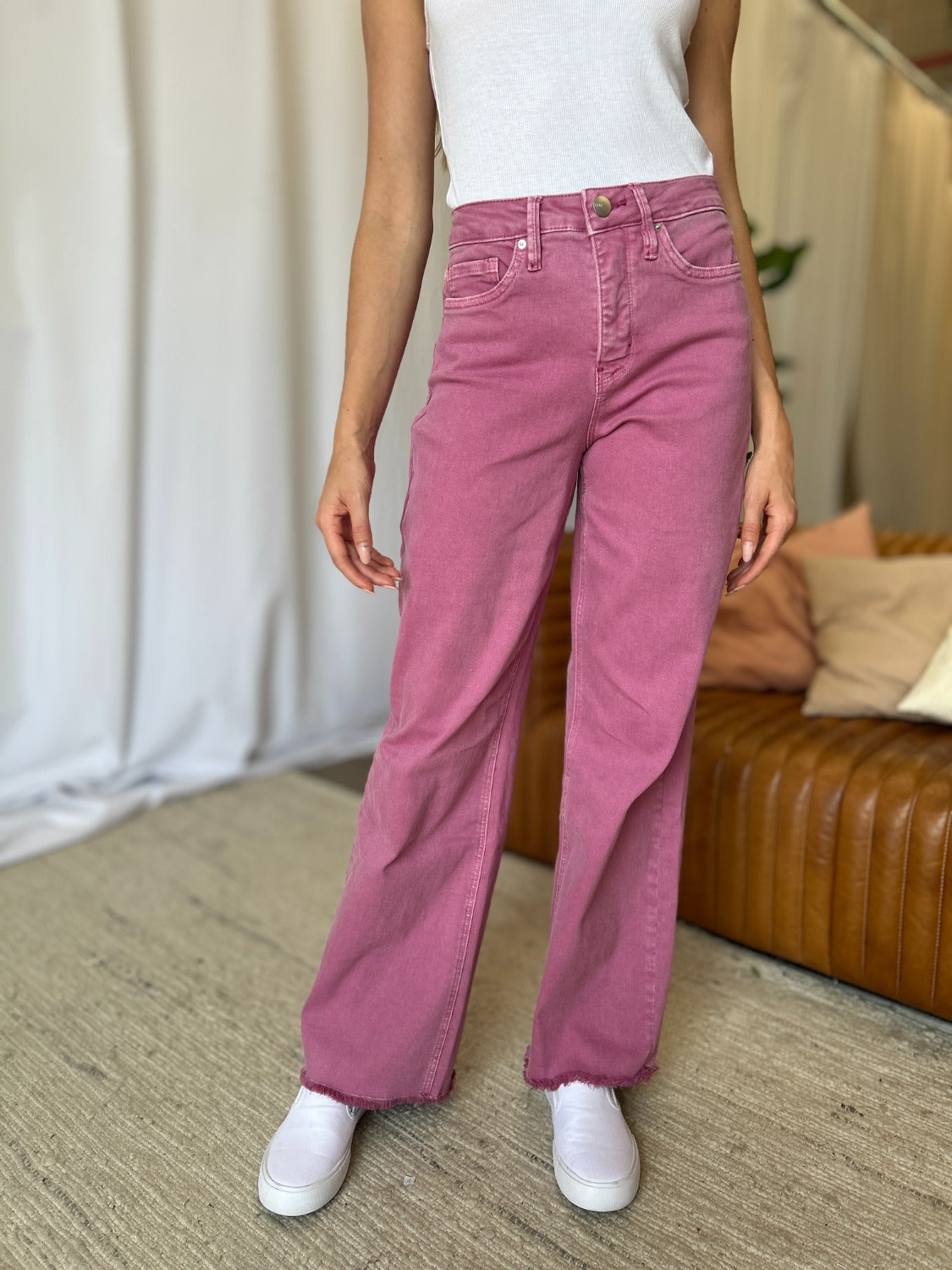 High Rise Garment Dye Wide Leg  Jeans