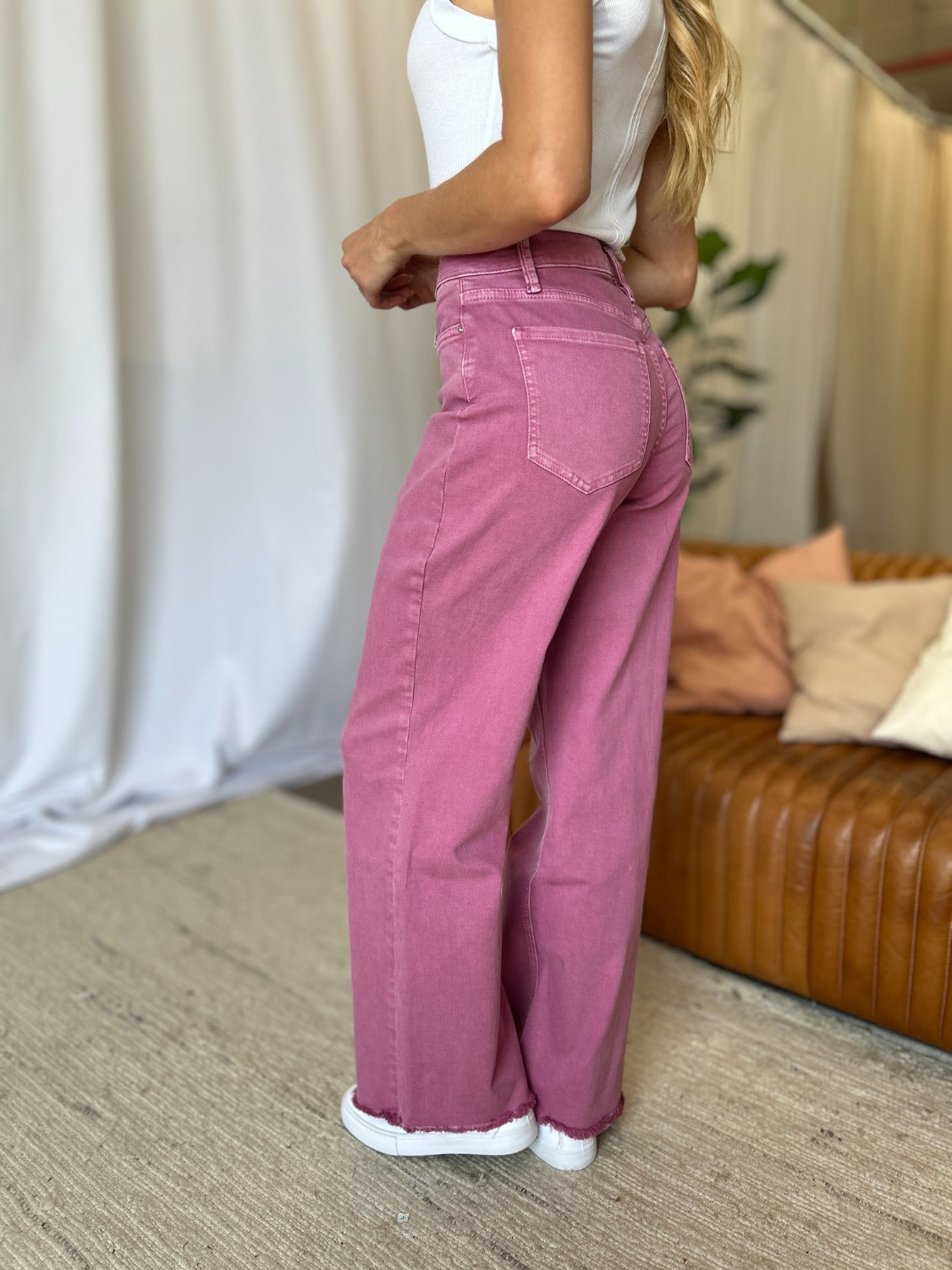 High Rise Garment Dye Wide Leg  Jeans