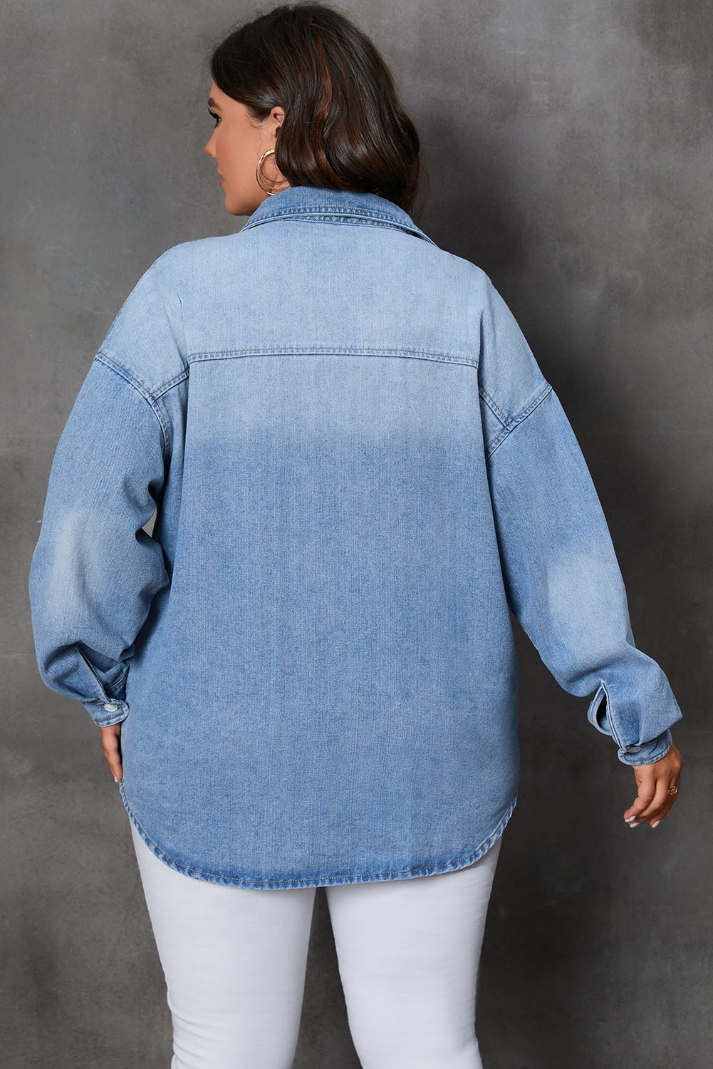 Button Up Pocketed Denim Top