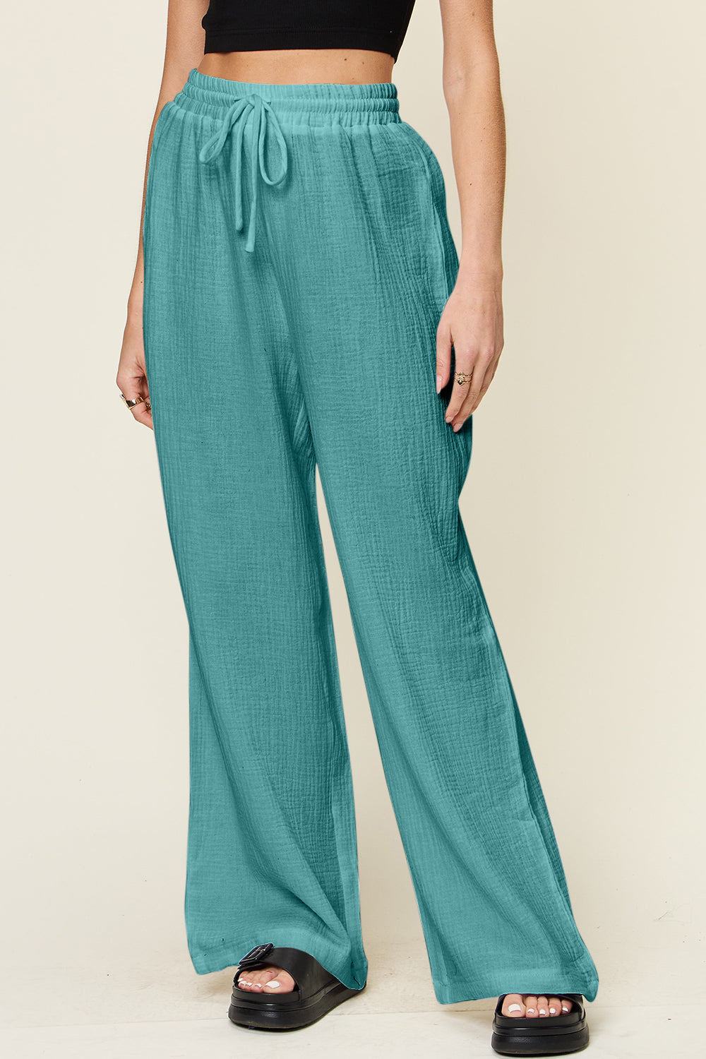 Drawstring Wide Leg Pants