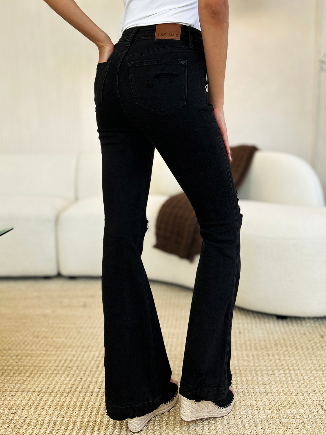 High Waist Distressed Flare Jeans