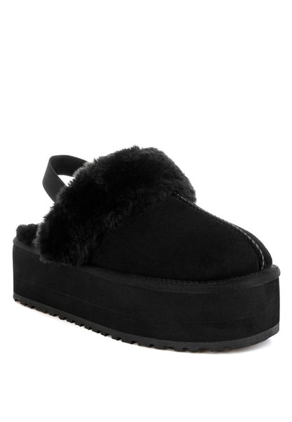 Faux Fur Trim Platform Cozy Slingback