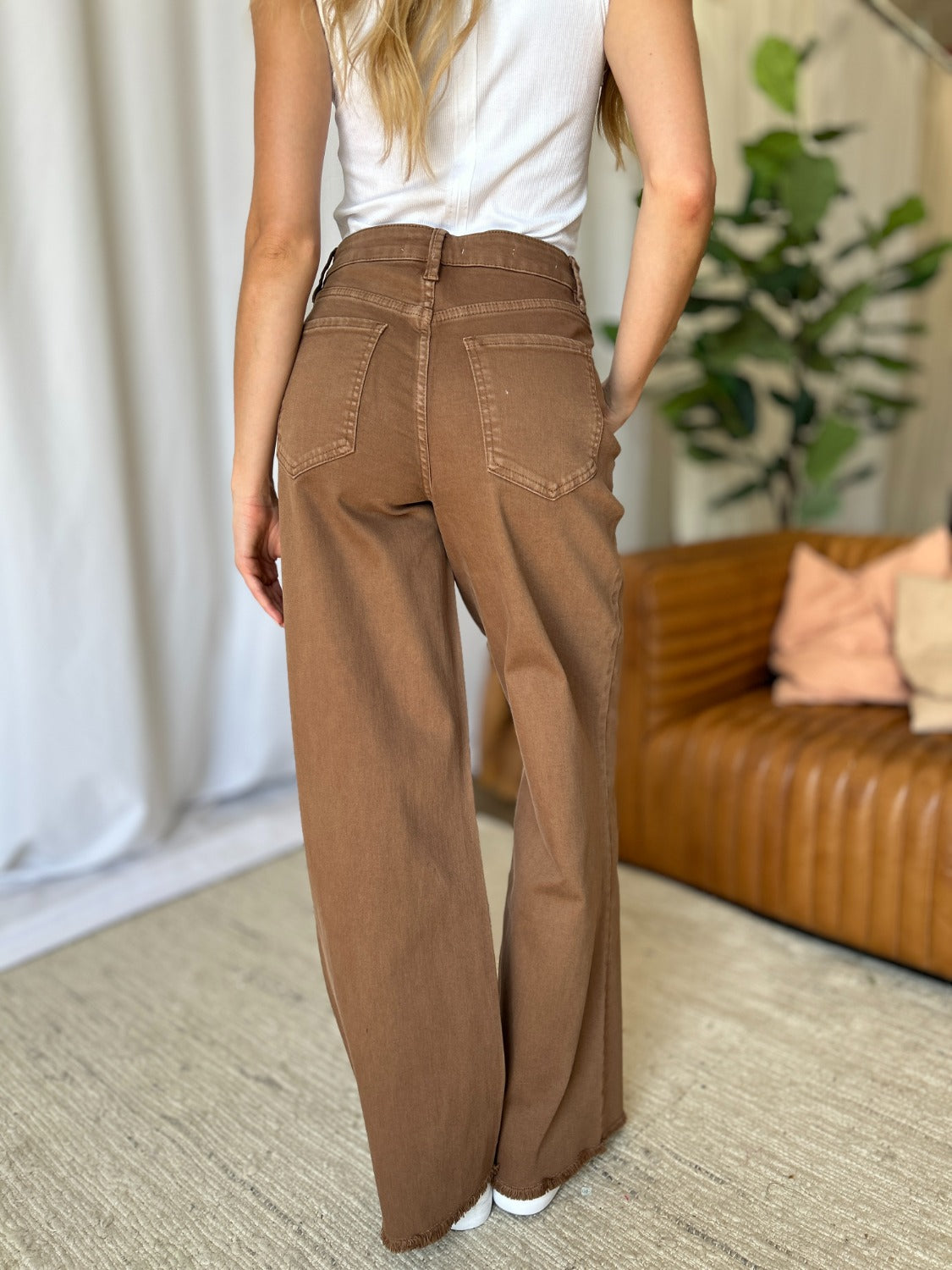 High Rise Garment Dye Wide Leg Jeans