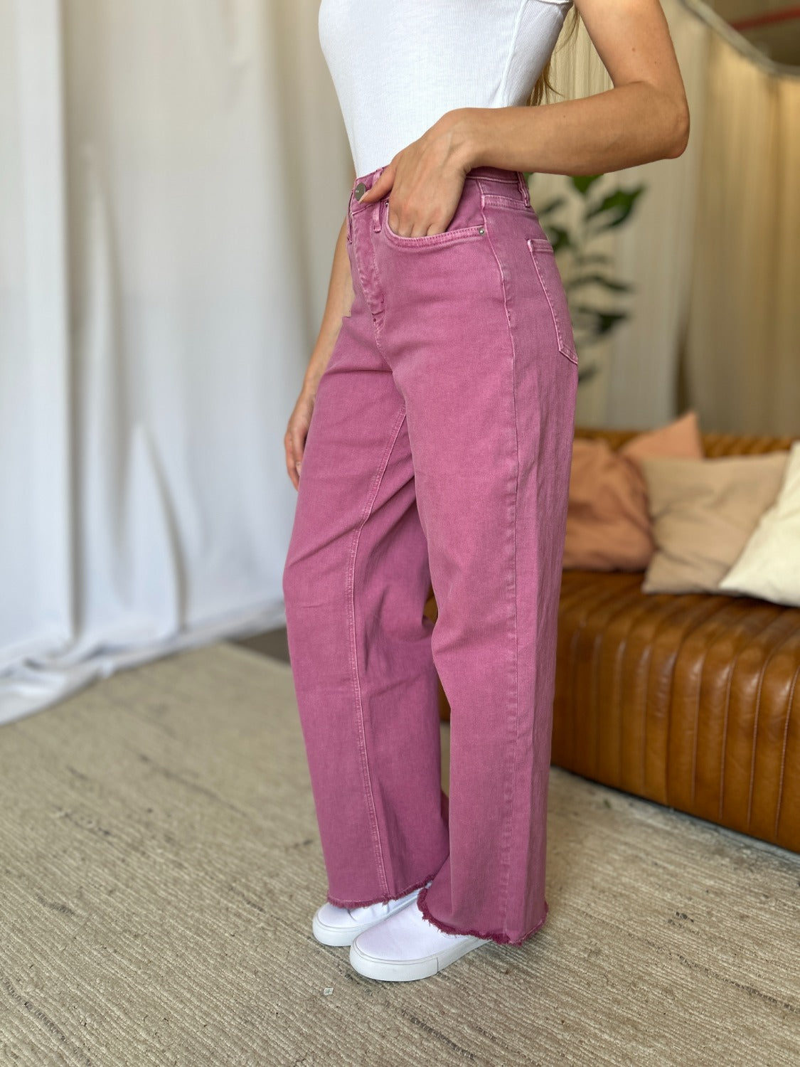 High Rise Garment Dye Wide Leg  Jeans