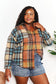 Double Take Plaid Curved Hem Shirt Jacket