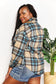 Double Take Plaid Curved Hem Shirt Jacket