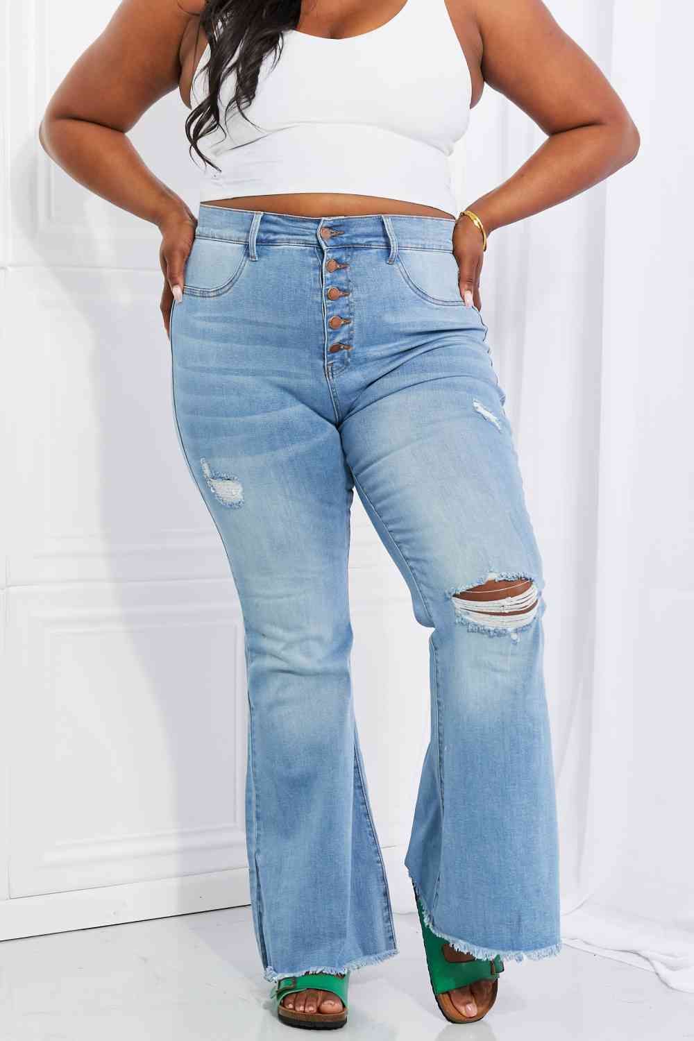 Vibrant Jess Button Flare Jeans