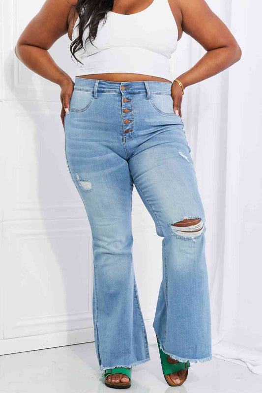 Vibrant Jess Button Flare Jeans