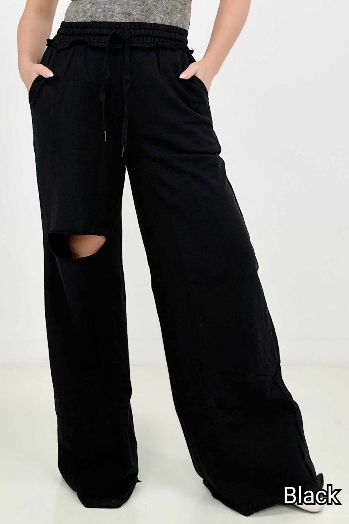 Distressed Knee French Terry Sweats With Pockets