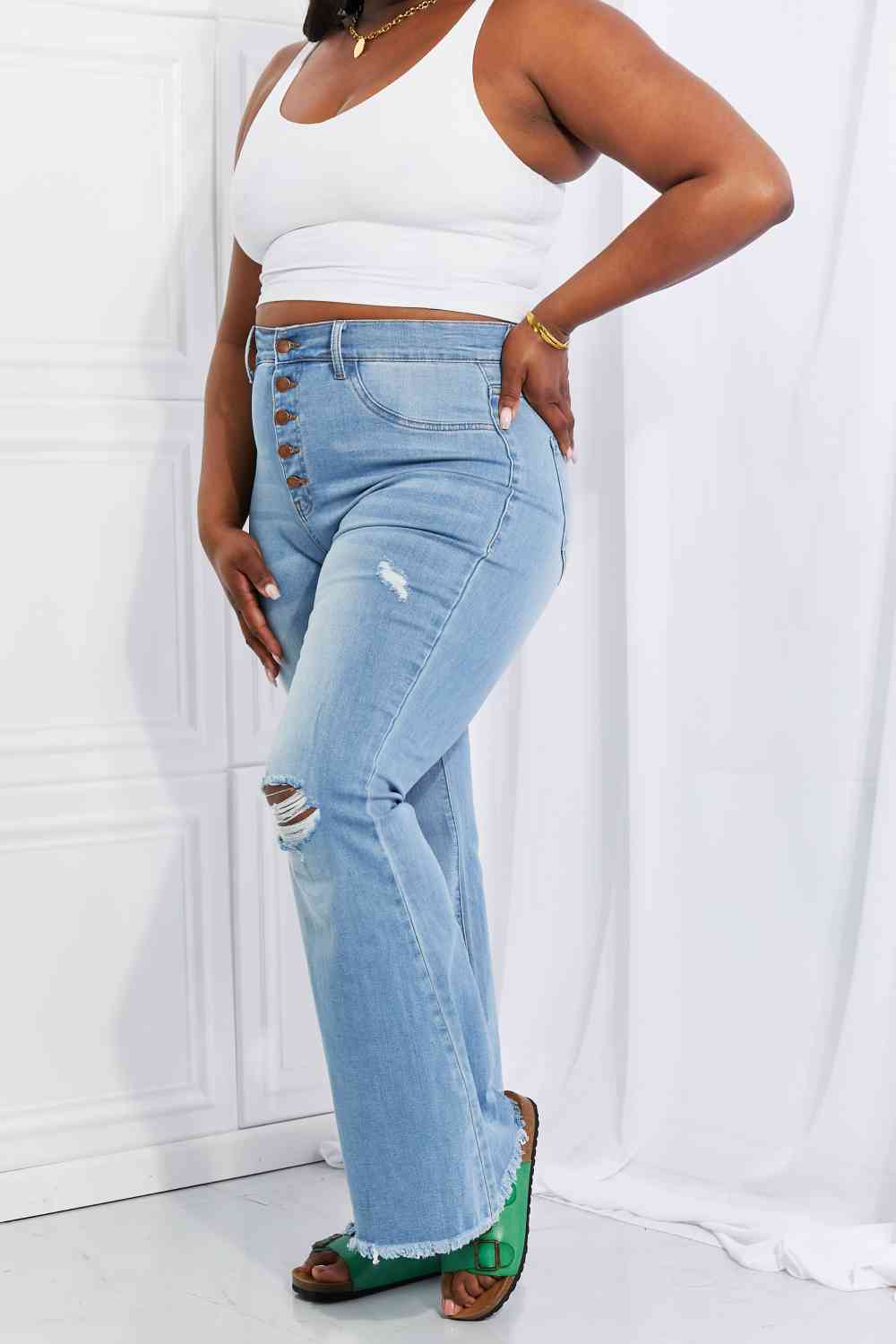 Vibrant Jess Button Flare Jeans