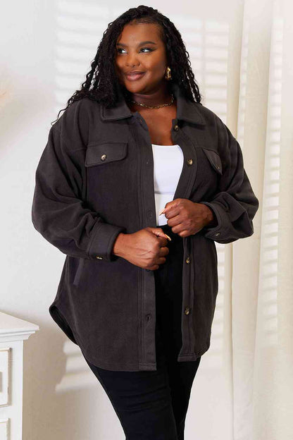 Kozy Girl Button Down Shacket in Charcoal