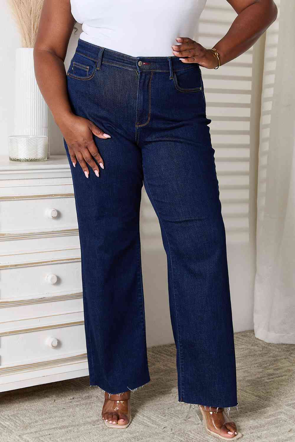 Judy Blue Raw Hem Straight Leg Jeans