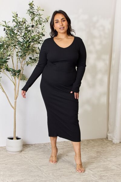 Ribbed Long Sleeve Midi  Dress